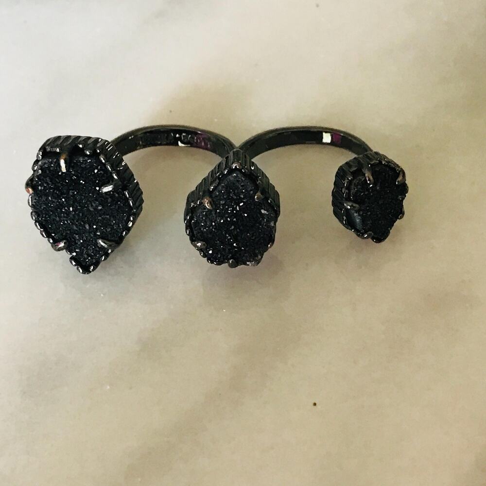 Kendra Scott Naomi Double Ring - Dark Metal - Black Druzy Stone - Boho- Bohemian